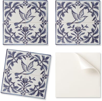 Pak zelfklevende vinyltegels met vogelmotief tussen planten 20x20x20 cm