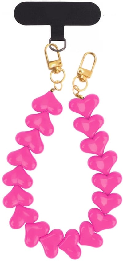 Telefoonkoord / Tashanger - Hartjes Roze | Lengte 33 cm | Acryl/Bijoux | Fashion Favorite