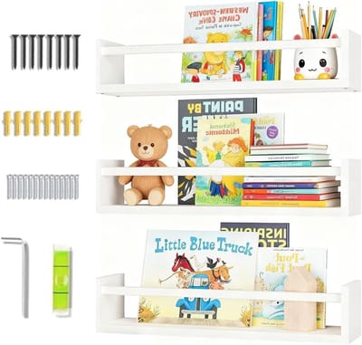 Wandplank voor Kinderen, 3-delige Set van Stevige Vuren Hout, Ideaal voor Boeken, Speelgoed en Decoratie in de Kinderkamer, Speelkamer of Woonkamer