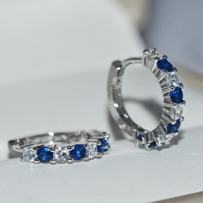 Boucles d'oreilles rondes en pierre blanche et bleue pour femmes, bijoux de mariage en cristal de zircon AAA gray