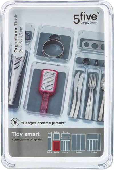 5Five Keuken lade organizer bakje - Set van 6x stuks - 1-vaks - Tidy Smart serie - kunststof - 16 x 23 x 4,5 cm