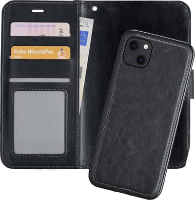 Hoes - 2 in 1 - Geschikt voor Apple iPhone 13 Mini - Met Uitneembare Hard Cover - Bookcase - Wallet Case - Met Pasjeshouder - Book Case - Uitneembaar - Pashouder - Kunstleer - Zwart