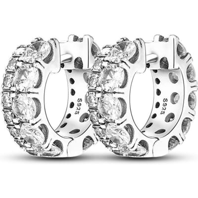 925 Sterling Zilver Authentieke Dames Hoepeloorbellen Sprankelende Pavé CZ Sieraden Eenvoud Oorbel Cadeau Voor Vrouwelijke Vriendinnen