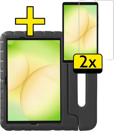 Hoes - Geschikt voor Samsung Galaxy Tab A11 Plus - Met 2x Screenprotector - Kinderhoes Shockproof Bumper - Kidsproof Case - Tablet Hoesje - Kinder Cover - Zwart