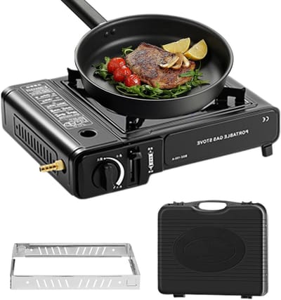 Draagbare Kooktoestel - Compacte Gasbrander - Outdoor Koken - Robuuste Warmte-Output - 35.7x31.7x9.6 cm - Zilver