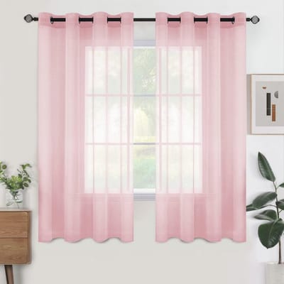 Transparante Voile Gordijnen Set van 2 voor Woonkamer en Slaapkamer - Kort 140 x 145 cm Roze