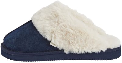 Next - Dames - Met imitatiebont gevoerde suède pantoffelmuiltjes - Blauw