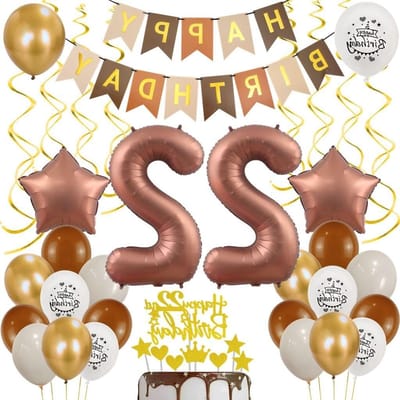22 Ballonnen voor 22e Verjaardag, Retro Bruine Decoratie voor Feest, Ballonnen voor Verjaardagsfeest en Decoratie voor Mannen en Vrouwen
