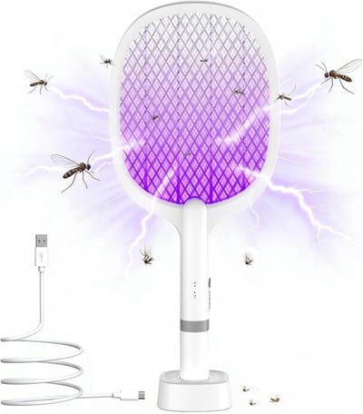 SnelShoppen - Elektrische Vliegenslager 5000V, 2-in-1 Vliegenverdelger met USB-C Oplaadstation, Insectenbestrijding voor Muggen, Vliegen, Bijen en Mot