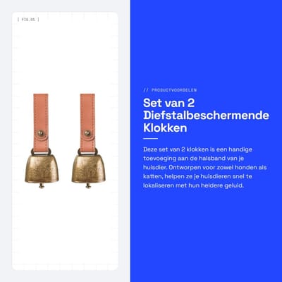 Dailygoods- Hondenhalsband Diefstalbescherming - 2 Stuks Klokken - Knoopband van Leer - Hoogwaardig Ijzer - Eenvoudig Ontwerp - Robuust en Duurzaam - Halsband