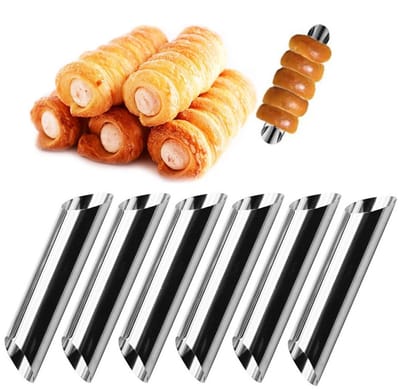 6-stuks Croissantvorm van roestvrij staal - Vorm voor roomhoorn - Cilindrische vorm - Vorm met antiaanbaklaag - Gemakkelijk schoon te maken - Geschikt voor het maken van roombroodjes, bladerdeeg, pizzahoorntjes en wafelhoorntjes - Zilver