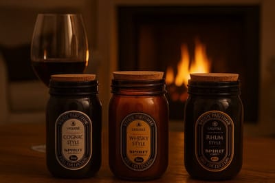 Laguiole | 3 Heerlijke Geurkaarsen met kurkstop 170 g - Geuren: Whisky - Cognac - Rum - Geschenk - Cadeau - Bougie - yoga