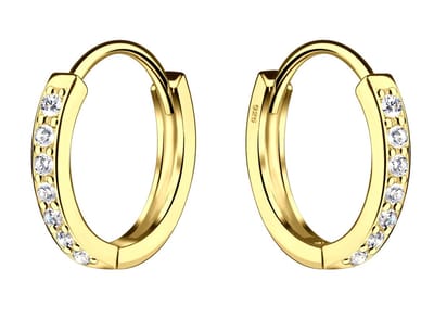 Joy|S - Zilveren oorringen 13 mm / 2 mm - zirkonia - klap scharnier sluiting - oorbellen - gold plated