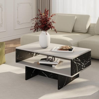 Moderne Rechthoekige Salontafel met Marmeren Look en Opbergplank
