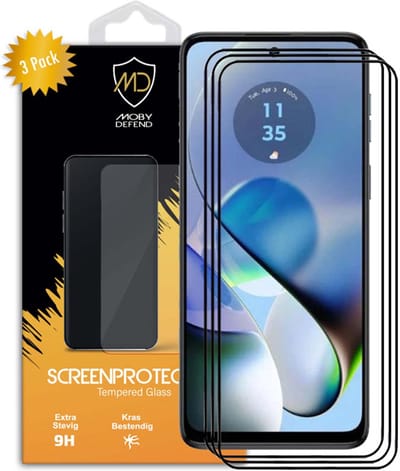 3-Pack MobyDefend Screenprotectors - Geschikt voor Motorola Moto G54 - Screensaver Met Zwarte Randen - Gehard Glas