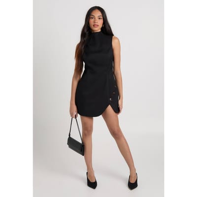 boohoo Dames Getailleerde Mini Jurk met Split en Trim Details | Black | Maat: 8