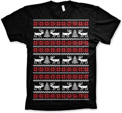 Heren Tshirt -S- Christmas Knit Pattern Zwart