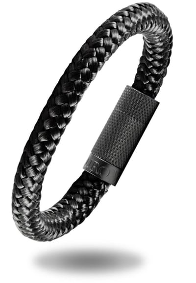 Armband heren - Zwart touw - Scheepstouw armband 8mm dik - 18,5cm - Stalen magnetische sluiting - Mauro Vinci Vicara Black- met geschenkverpakking