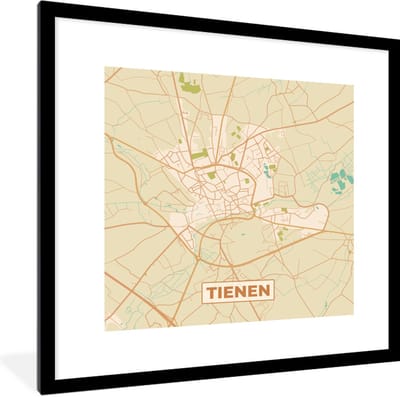 Fotolijst incl. Poster - Kaart - Tienen - Plattegrond - Stadskaart - 40x40 cm - Posterlijst