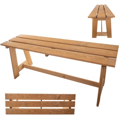 KADAX Houten tuinbank, 2-zits, zonder armleuningen en rugleuning, zitbank, parkeerbank, buitenbank voor balkon, tuin, terras (gouden eiken)