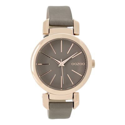 OOZOO Timepieces - Rosé goudkleurige horloge met taupe leren band - C9488