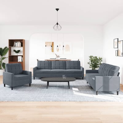 vidaXL - 3-delige - Loungeset - met - kussens - fluweel - donkergrijs