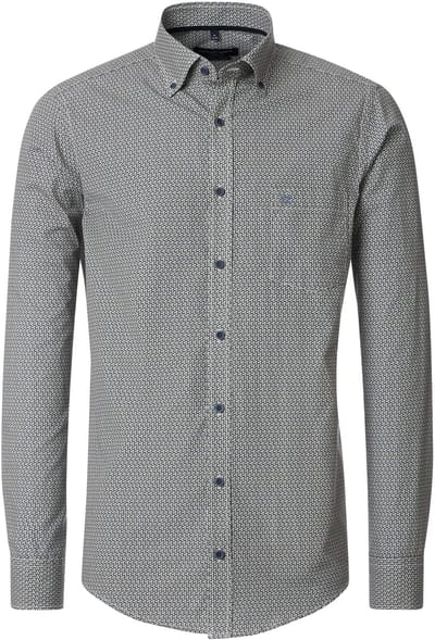 CASA MODA Sport casual fit overhemd - popeline - groen dessin - Strijkvriendelijk - Boordmaat: 43 - 44