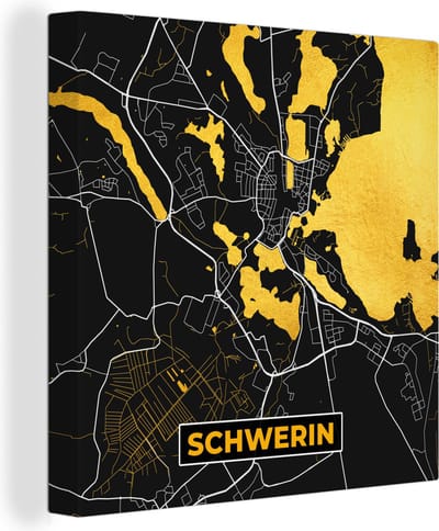 Canvas Schilderij Schwerin - Goud - Stadskaart - Plattegrond - Kaart - Duitsland - 20x20 cm - Wanddecoratie