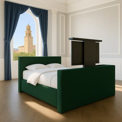 Boxspring met TV-lift Monza Luxe pocketvering stof, 140x200 cm, donkergroen Gratis 2x Hoofdkussens