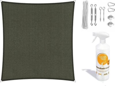 Compleet pakket: Shadow Comfort vierkant 3,6x3,6 Deep Grey met RVS Bevestigingsset en buitendoekreiniger