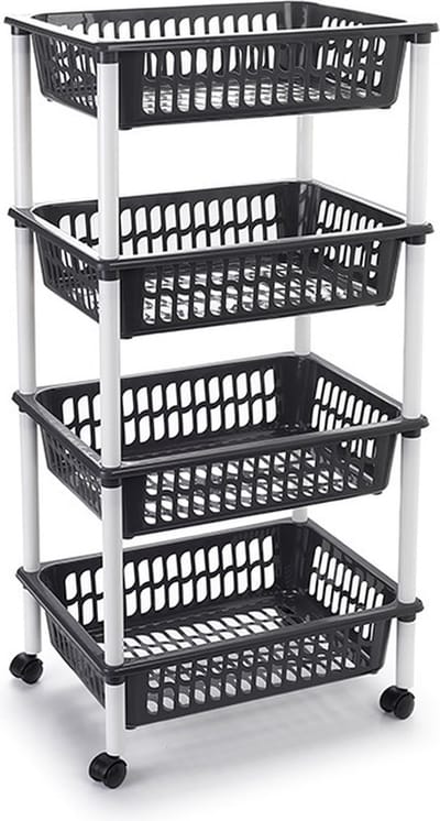 Plasticforte Keukentrolley op wieltjes - 4-laags - antraciet - kunststof - 40x50x85 cm - opberg trolley