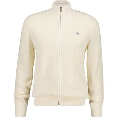 Gant Vest Solid Color Micro Textured Cotton Zip Cream / male