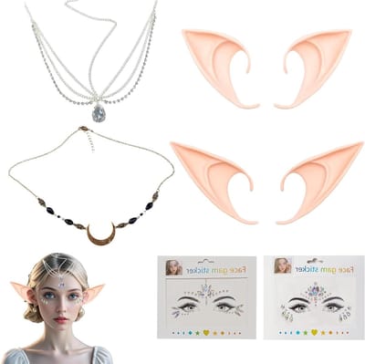 Set van Elf Oren en Retro Maan Hoofdsieraad met Kristallen - Perfect voor Cosplay, Halloween en Feestjes
