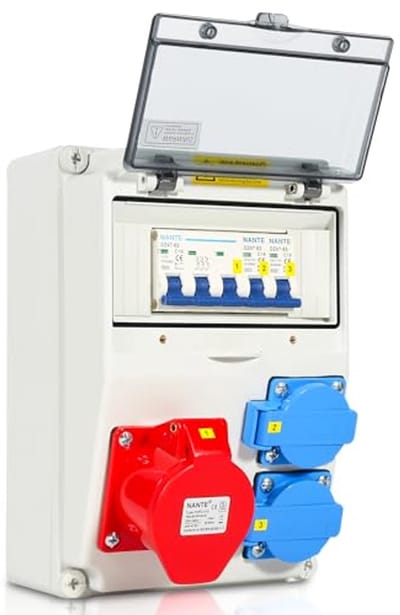 Wandverdeler Stroomverdeler Bouwstroomverdeler met Schuko Stopcontact en Stroomonderbreker 1x16A 2x230V