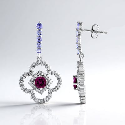 Cavill - Zilveren Oorbellen - 925 Sterling Zilver Platina-Plated - Umbaliet & Tanzaniet Edelstenen - 5,058 Ct - Bloemvormige Elegante Dames Oorbellen