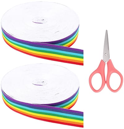 Dailygoods- Regenboogband 44 Meter - Polyester - Schaar Roestvrij Staal - Decoratie - Knutselprojecten - Veelkleurig 2 cm Breed - Lint