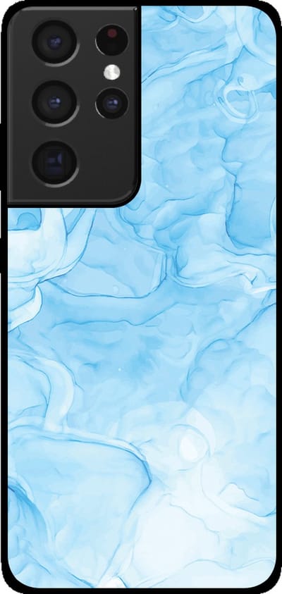 Smartphonica Telefoonhoesje voor Samsung Galaxy S21 Ultra met marmer opdruk - TPU backcover case marble design - Lichtblauw geschikt voor Samsung Galaxy S21 Ultra