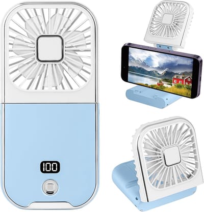 Mini Pocket Ventilator - Opvouwbare persoonlijke ventilator - Powerbank - Multifunctioneel - draagbare ventilator - 3000mAh Oplaadbaar - Met USB-oplaadbarer - 3 snelheden - 180° Opvouwbaar - Geschikt voor thuis en buiten - Blauw en wit