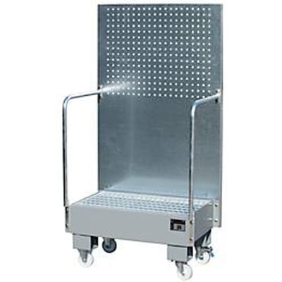 Verrijdbare lekbak LPW 60-2, met geperforeerde plaatwand, van staal, capaciteit 2 x 60 liter vat, grijs
