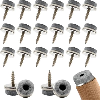 Viltdoppen om te schroeven - Stoelpoten beschermers - Vloeren beschermen - Extra sterk dicht vilt - 24 mm - Grijs