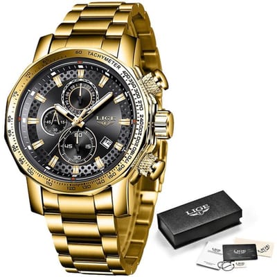 LUIK Horloges Heren Luxe Chronograaf Roestvrij Staal Grote Wijzerplaat Quartz Herenhorloge Casual Sporthorloge goud