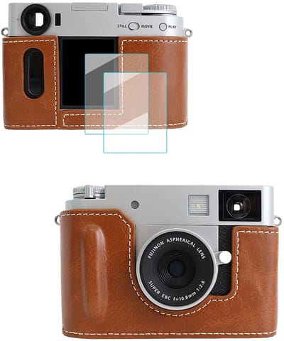 Dailygoods - VOVMOEYA Cameratas voor Fujifilm X Half (X-HF1) met 2 screenprotectors, PU lederen halve case, stijlvolle beschermende lichtgewicht, nauwkeurige pasvorm, statief compatibel