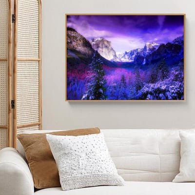 Diamantborduurwerk Schilderachtig diamantschilderij met ronde stenen Natuur DIY-foto's van strasssteentjes 20X30CM blue