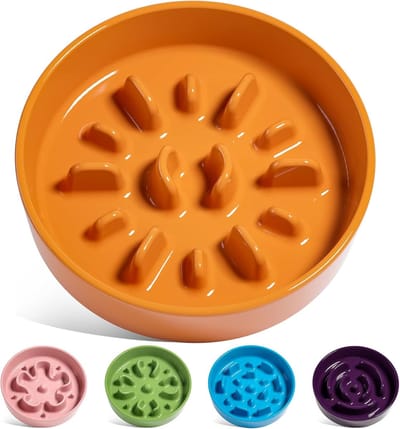 Famanu – Keramische Slow Feeder Hondenbakken Klein Ras - 0,6 Kopjes Hondenvoer Schotel voor Snelle Eaters - Puzzelkom voor Kleine Honden en Katten - Oranje