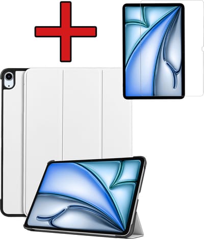Hoesje - Geschikt voor Apple iPad Air (2024/2025/2026) - 11 inch - Met Screenprotector - Hardcover Book Case - Trifold Bookcase Hoes - Hard Cover - Tablethoes - Wit