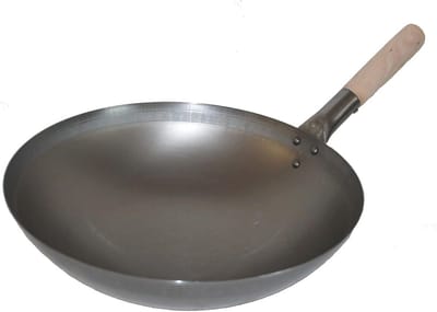 Wokpan Ronde Bodem - Roerbakpan Koolstofstaal - Aziatisch Koken - Robuust Werkapparaat - 30 cm Diameter - Zwart