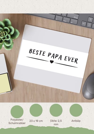 Akyol - beste papa ever Muismat - Vader - father - leuk cadeau voor je vader - 23 bij 19 cm