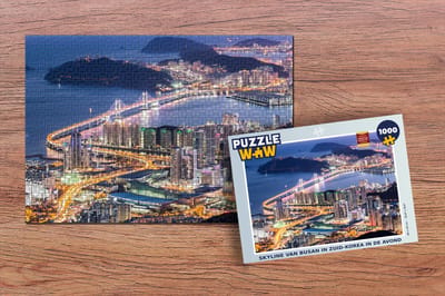Puzzel Skyline van Busan in Zuid-Korea in de avond - Legpuzzel - Puzzel 1000 stukjes volwassenen
