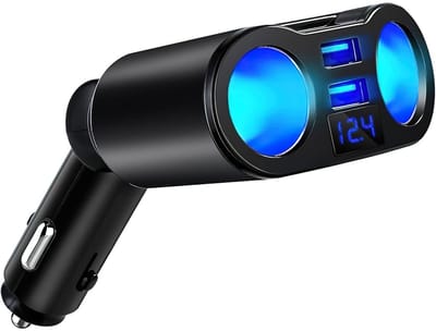 TOVBMUP Auto Sigarettenaansteker Splitter - Met LED-spanningsweergave - USB Ingang Auto - 2 Sigaretten Aansluitingen - Auto USB-adapter - Autolader - Adapter - 12V Splitter - Auto Lader USB