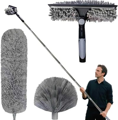 Glazenwasser Set - 2-in-1 Raamwisser - Ramenwasser telescopisch - Professionele Raamtrekker - 180° Verstelbare - Ramenwisser met telescoopsteel - Ramen Wassen